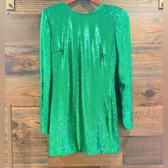 Bardot Alessia Emerald Sequin Long Sleeve Mini Dress - Picture 9 of 16